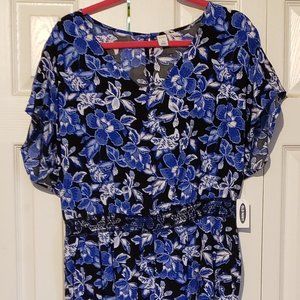 Old Navy Blue Floral Jumpsuit, Size L Petite  NWT